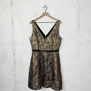 Nha Khanh Gabriella Metallic Gold Fit & Flare Cocktail Dress